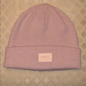 blush pink obey beanie